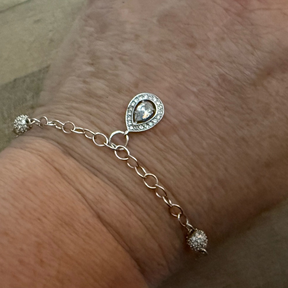 Swarovski Rhodium Plated Pave Crystal Fire Ball Starter Charm Bracelet w/BONUS